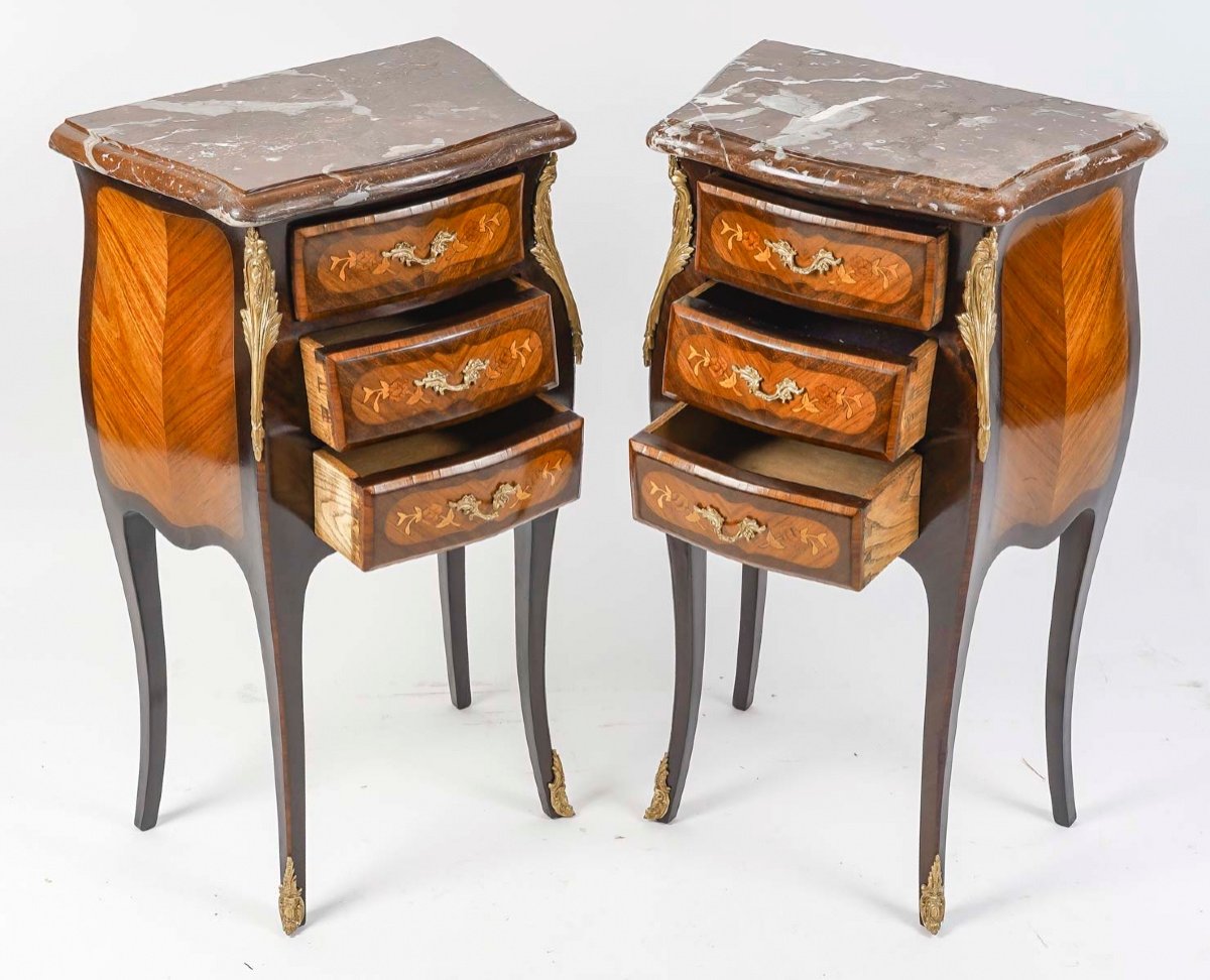 A Pair Of Late 19th Century Marquetry Nightstands -photo-3