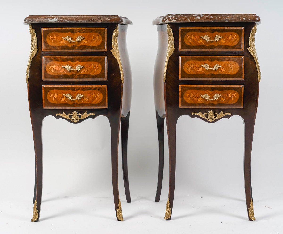 A Pair Of Late 19th Century Marquetry Nightstands 