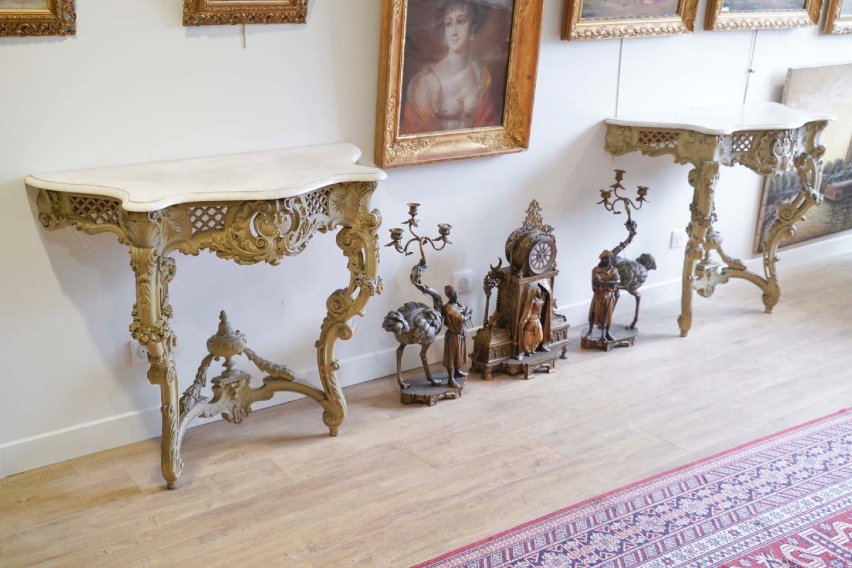 A Pair Of Louis XV Style Lacquered Wood Consoles Late 19th Century -photo-2
