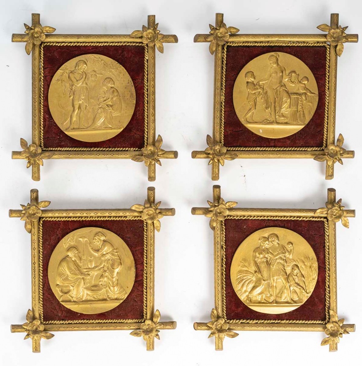 Une Série De Quatre Plaques En Bronze Doré "les Saisons", Fin XIXè Siècle -photo-2