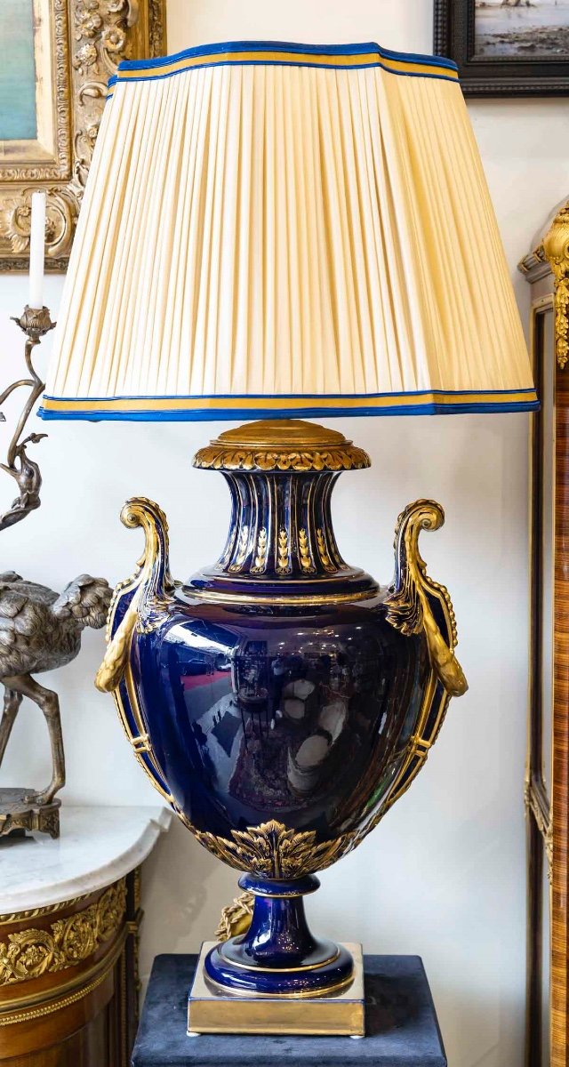 Importantes Paire De Lampes En Porcelaine Bleu Fin XIX-photo-5
