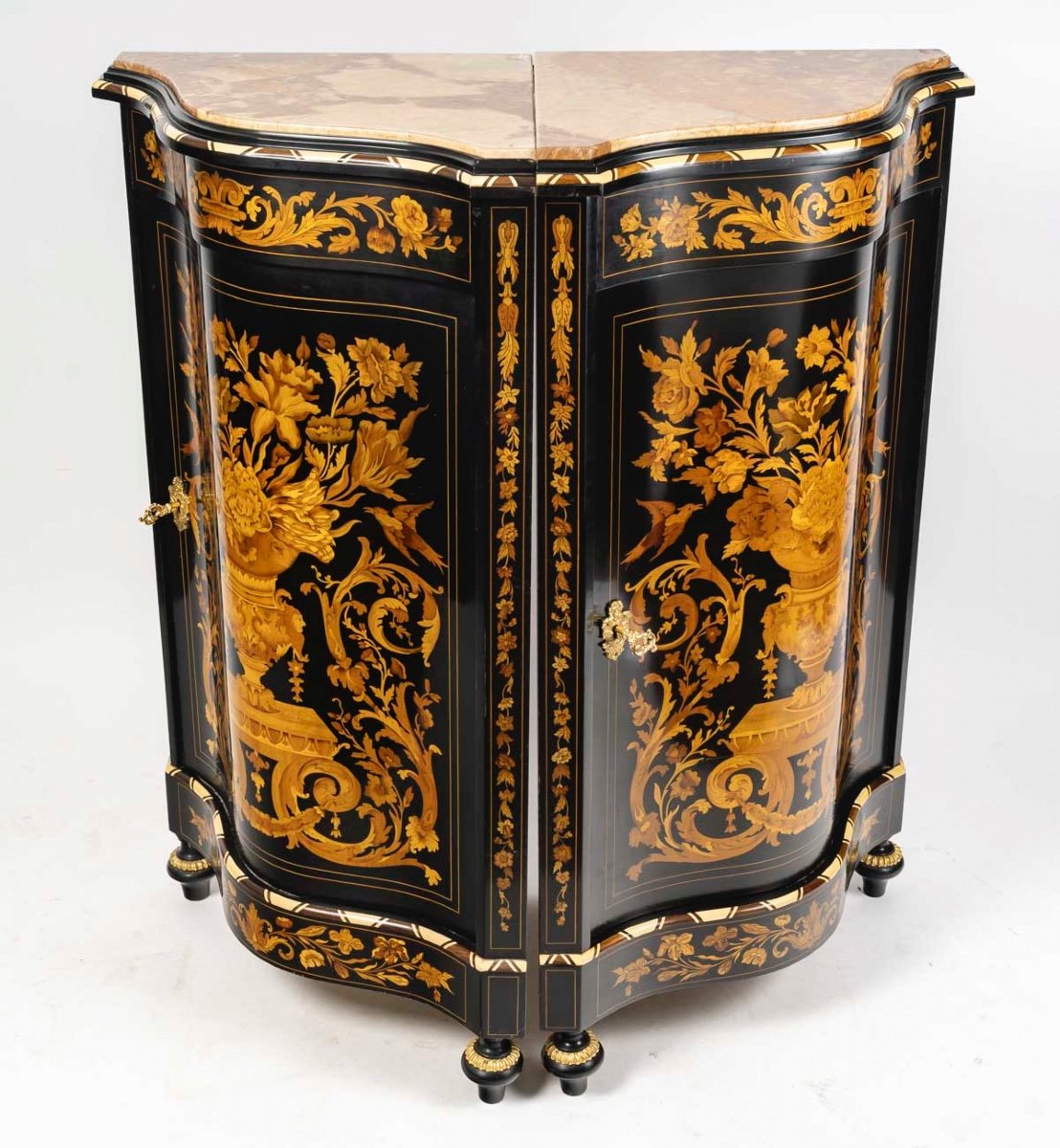 A Pair Of Marquetry Corners Late 19th Century -photo-3