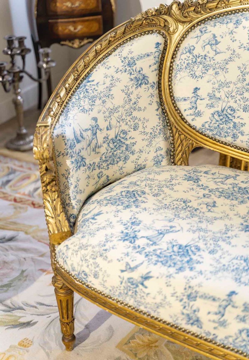 Un Salon En Bois Sculpté Et Doré De Style Louis XVI, Fin XIXème Siècle -photo-6