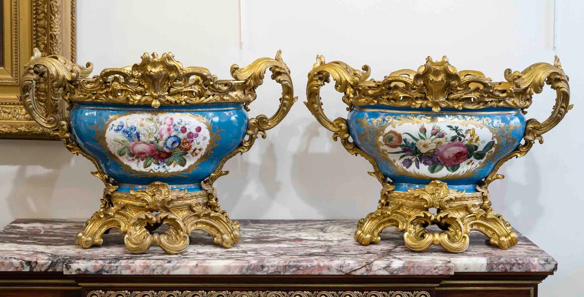 A Pair Of Large Sèvres Porcelain And Gilt Bronze Bowls, H. Picard, 19th Century -photo-4