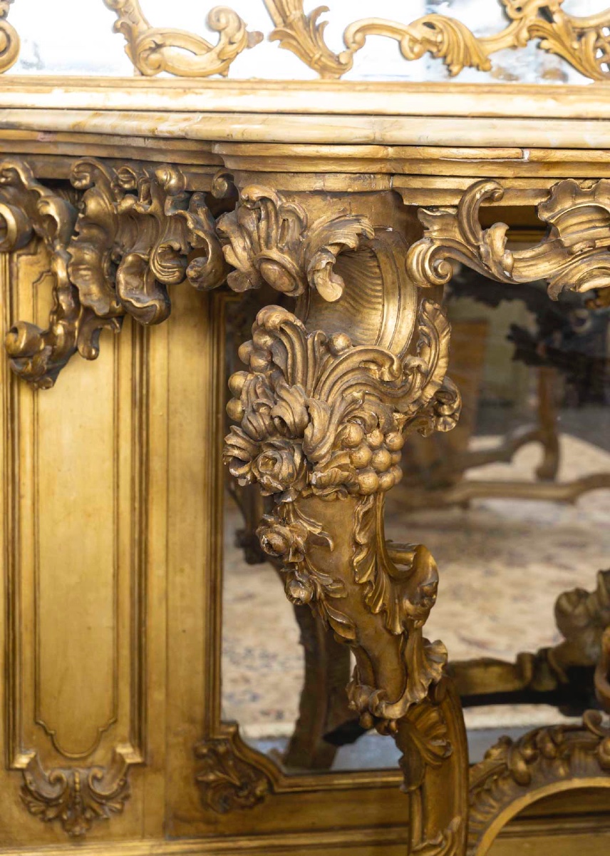 A Large Trumeau And Its Console In Carved And Gilded Wood, 19th Century -photo-8