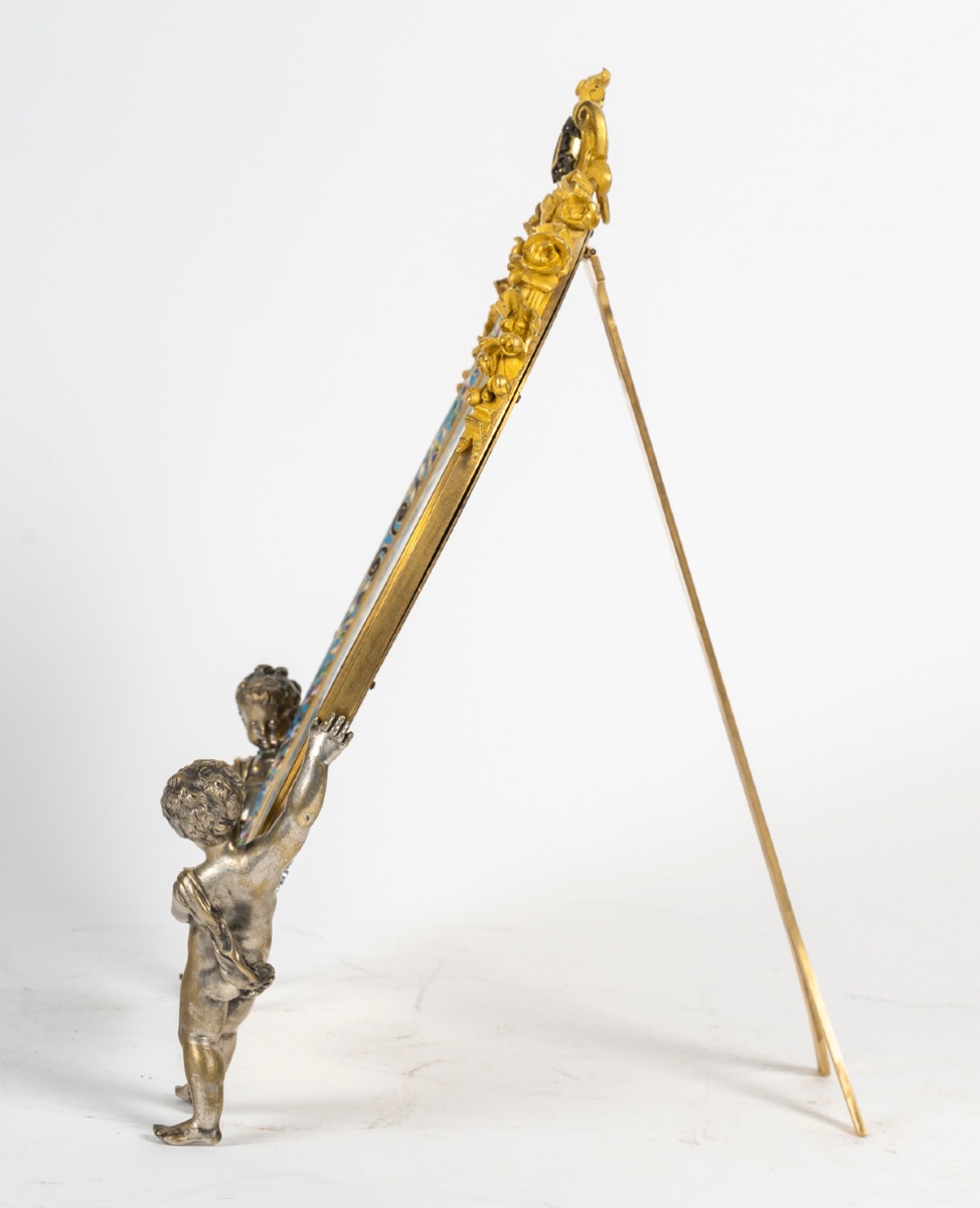Un Miroir En Bronze Doré Et émail Cloisonné, XIXème Siècle -photo-3