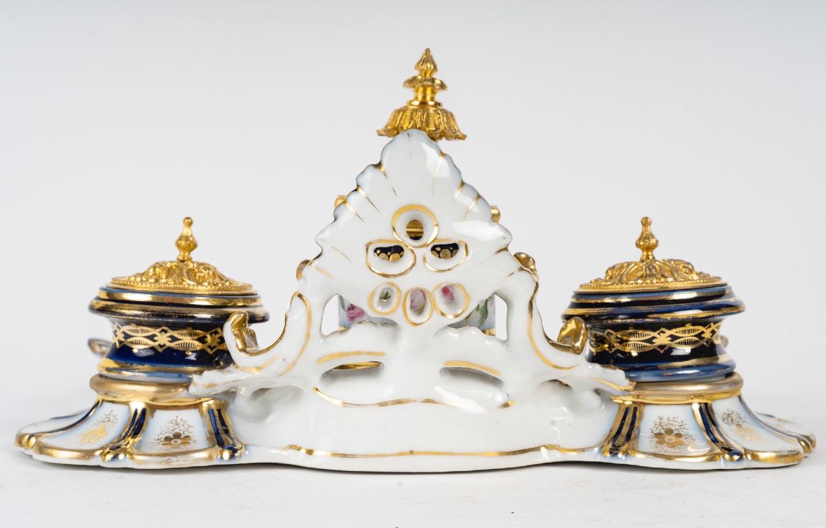 A Porcelain And Gilt Bronze Inkwell, Late 19th Century -photo-7