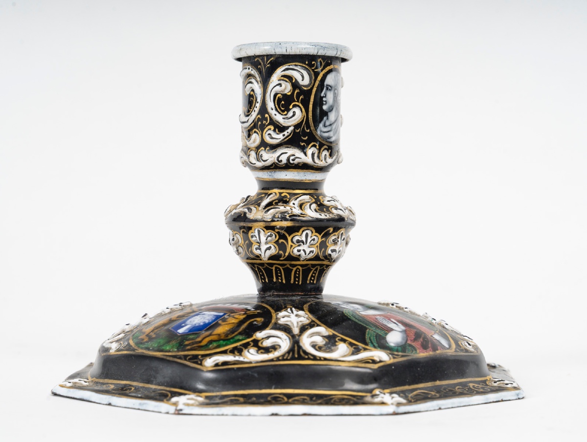 An Enamel Candlestick, Late 19th Century 