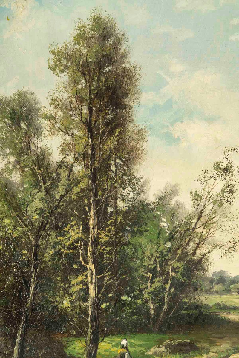 Paire de tableaux HENRY CH. paysages de rivière animé, fin XIXème siècle -photo-3