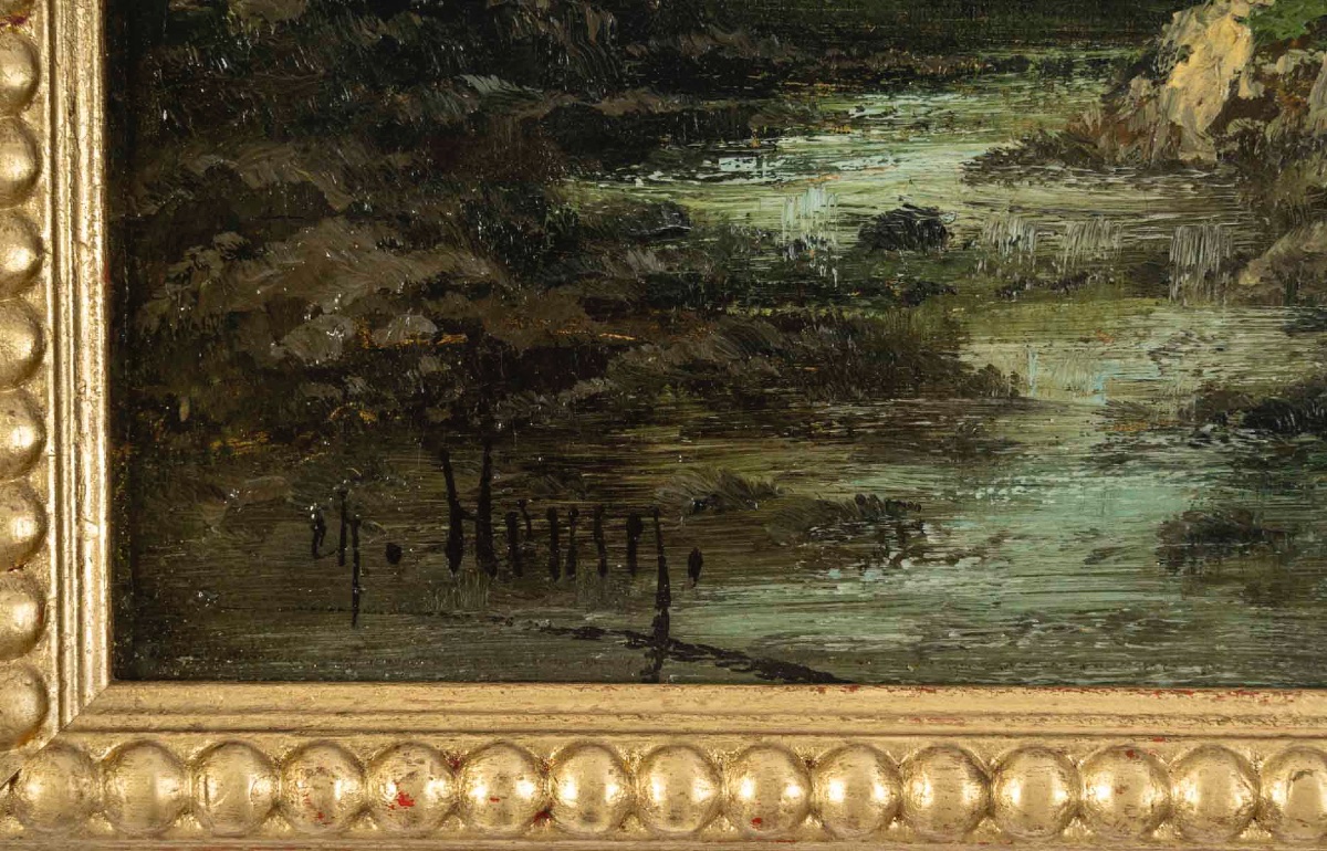Paire de tableaux HENRY CH. paysages de rivière animé, fin XIXème siècle -photo-5