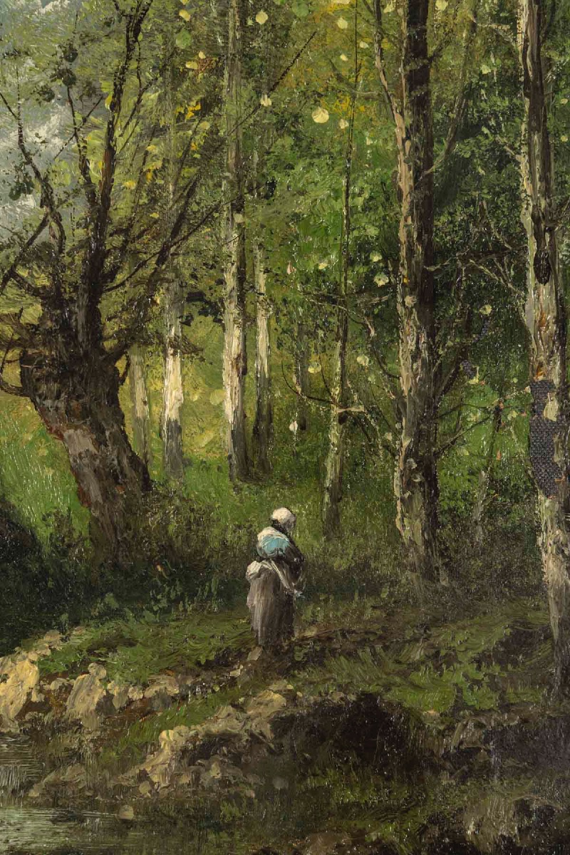 Paire de tableaux HENRY CH. paysages de rivière animé, fin XIXème siècle -photo-6