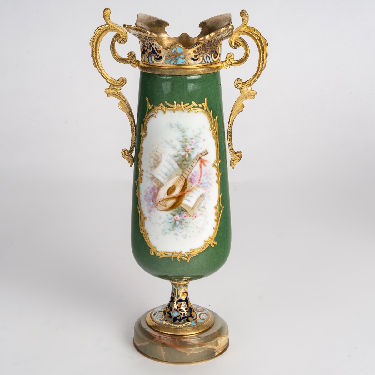 A Pair Of Porcelain And Cloisonné Bronze Vases, Late 19th Century -photo-1