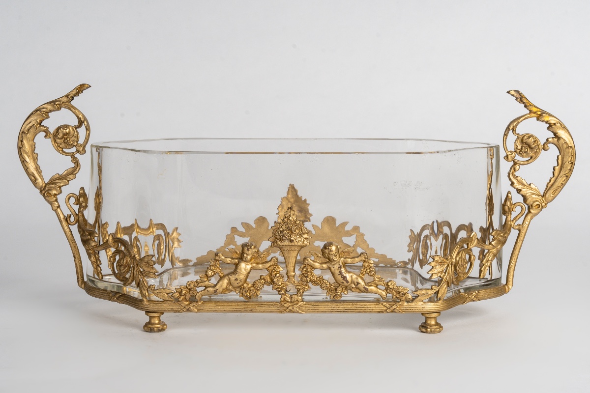 Une coupe-jardinière en cristal et bronze doré, fin XIXème siècle 