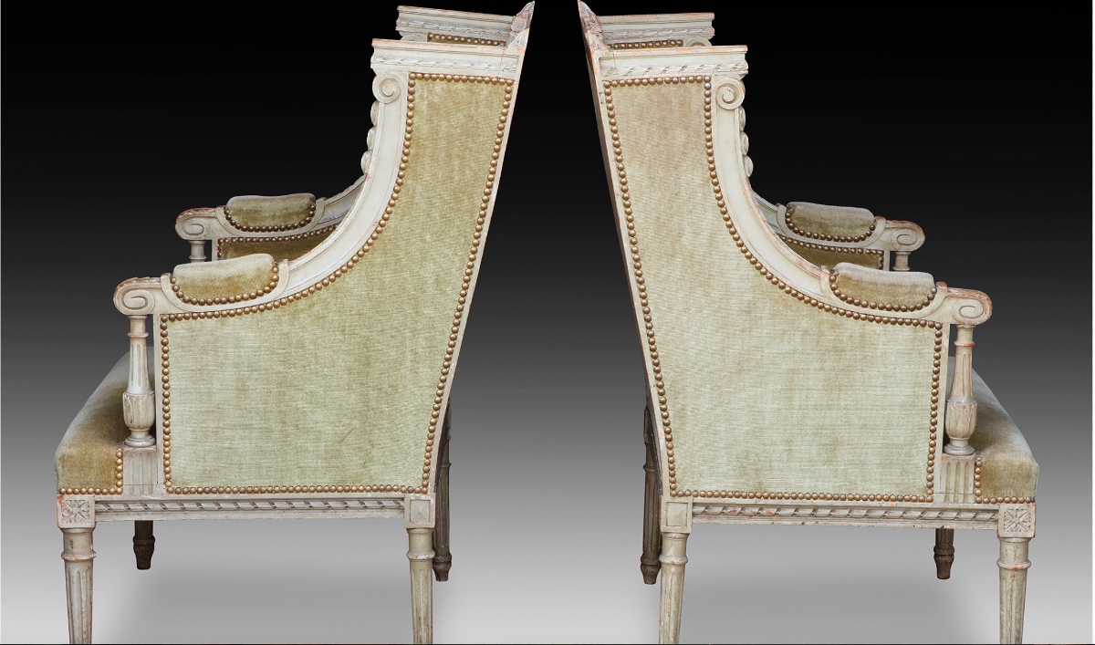 A Pair Of Large Louis XVI Style Bergere Chairs, Late 19th Century-photo-3