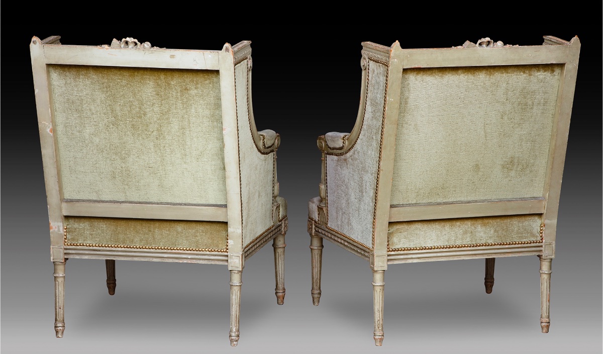 A Pair Of Large Louis XVI Style Bergere Chairs, Late 19th Century-photo-4