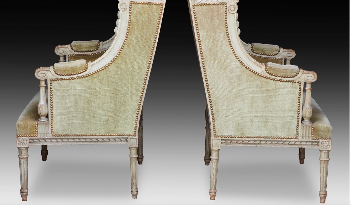A Pair Of Large Louis XVI Style Bergere Chairs, Late 19th Century-photo-5