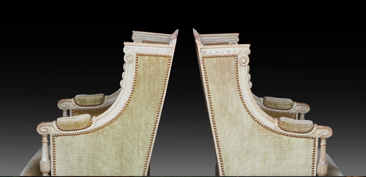 A Pair Of Large Louis XVI Style Bergere Chairs, Late 19th Century-photo-6