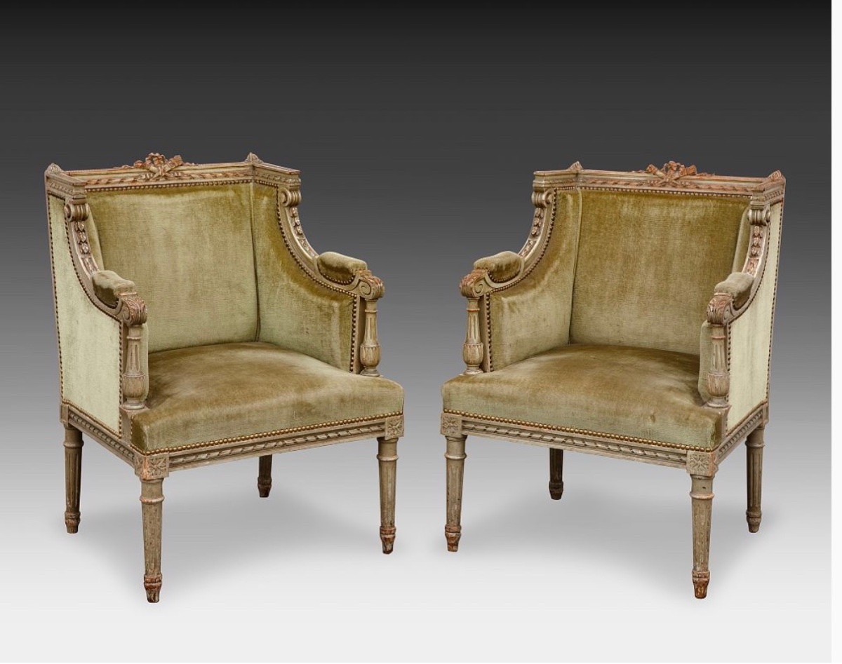 A Pair Of Louis XVI Style Bergere Chairs, Late 19th Century -photo-4
