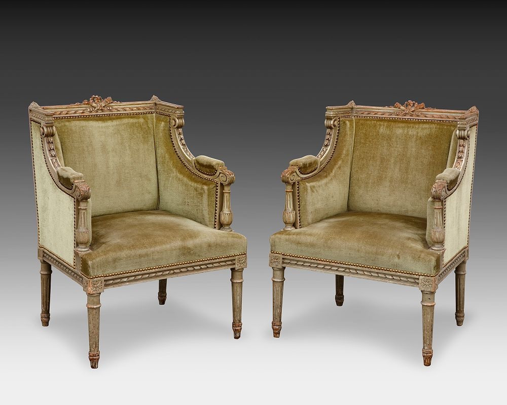 A Pair Of Louis XVI Style Bergere Chairs, Late 19th Century -photo-6