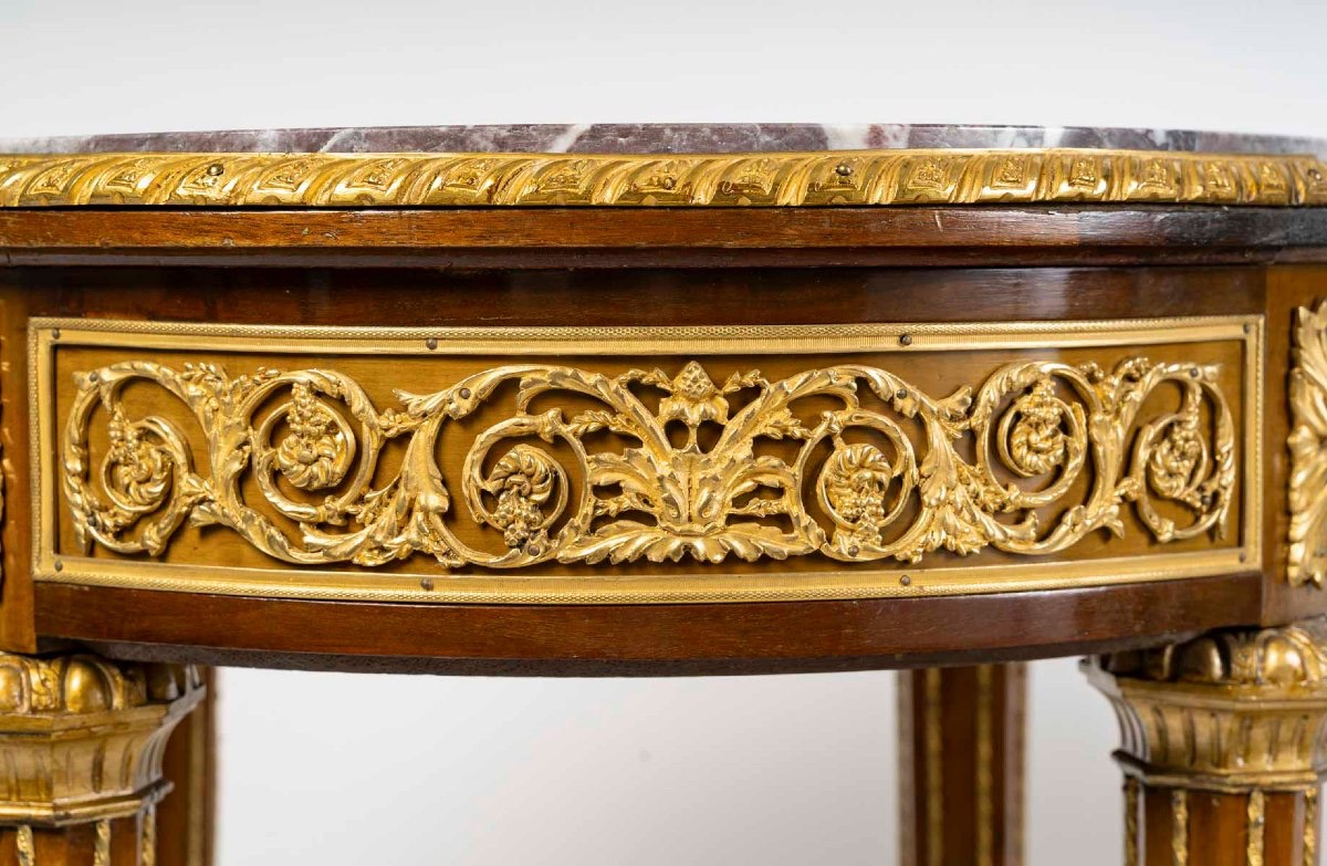Une paire de guéridons en marqueterie et bronze doré, fin XIXème siècle -photo-4