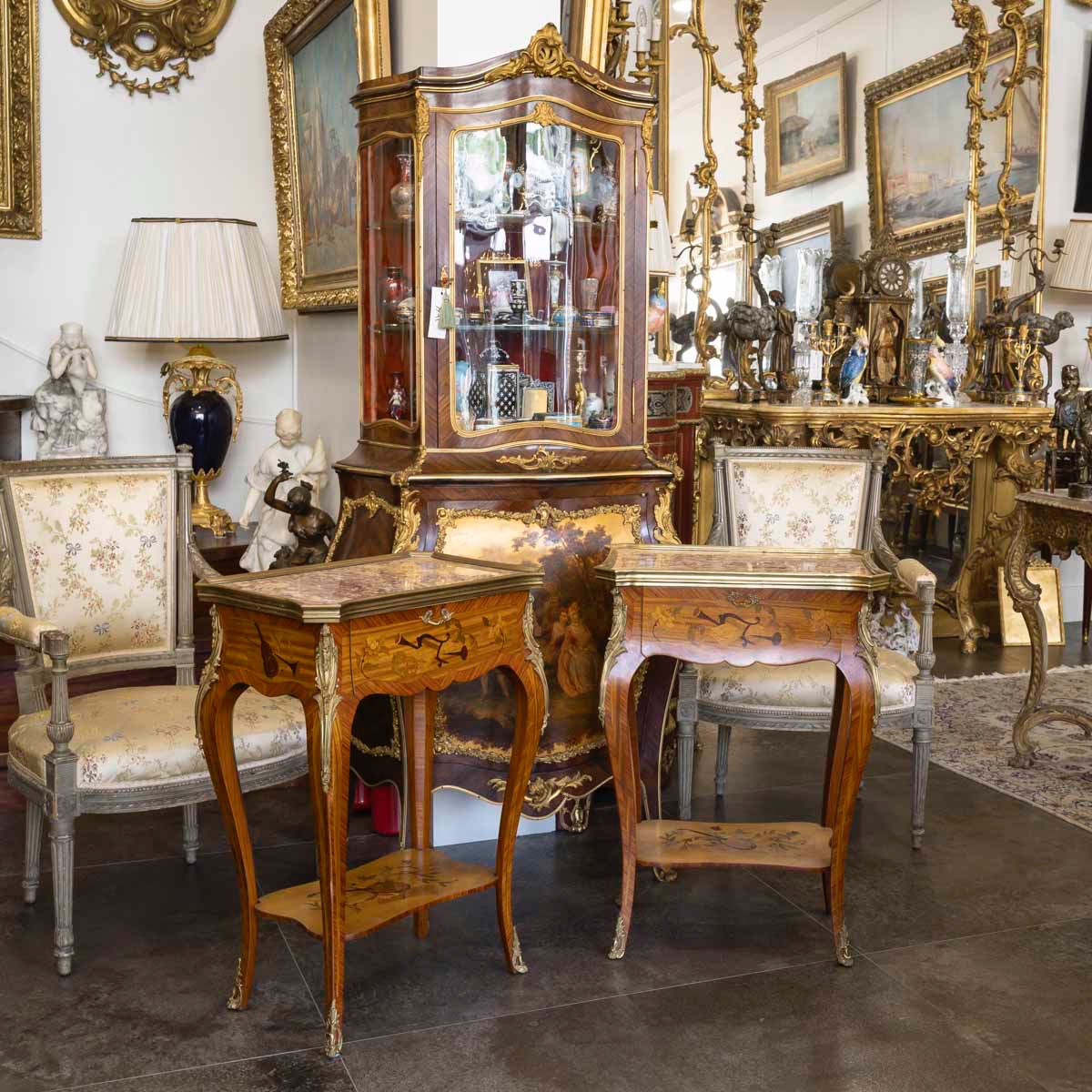 Louis XV Style Side Tables, Napoleon III Period, In Precious Wood Marquetry -photo-3