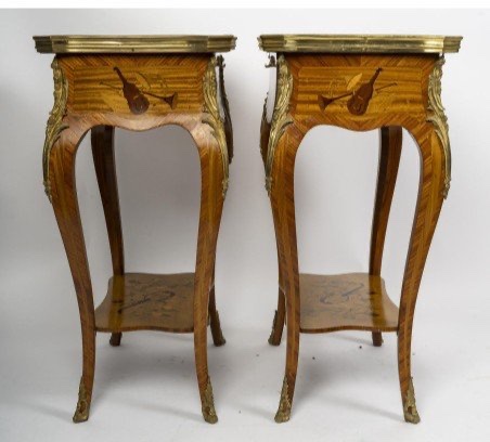Louis XV Style Side Tables, Napoleon III Period, In Precious Wood Marquetry -photo-2