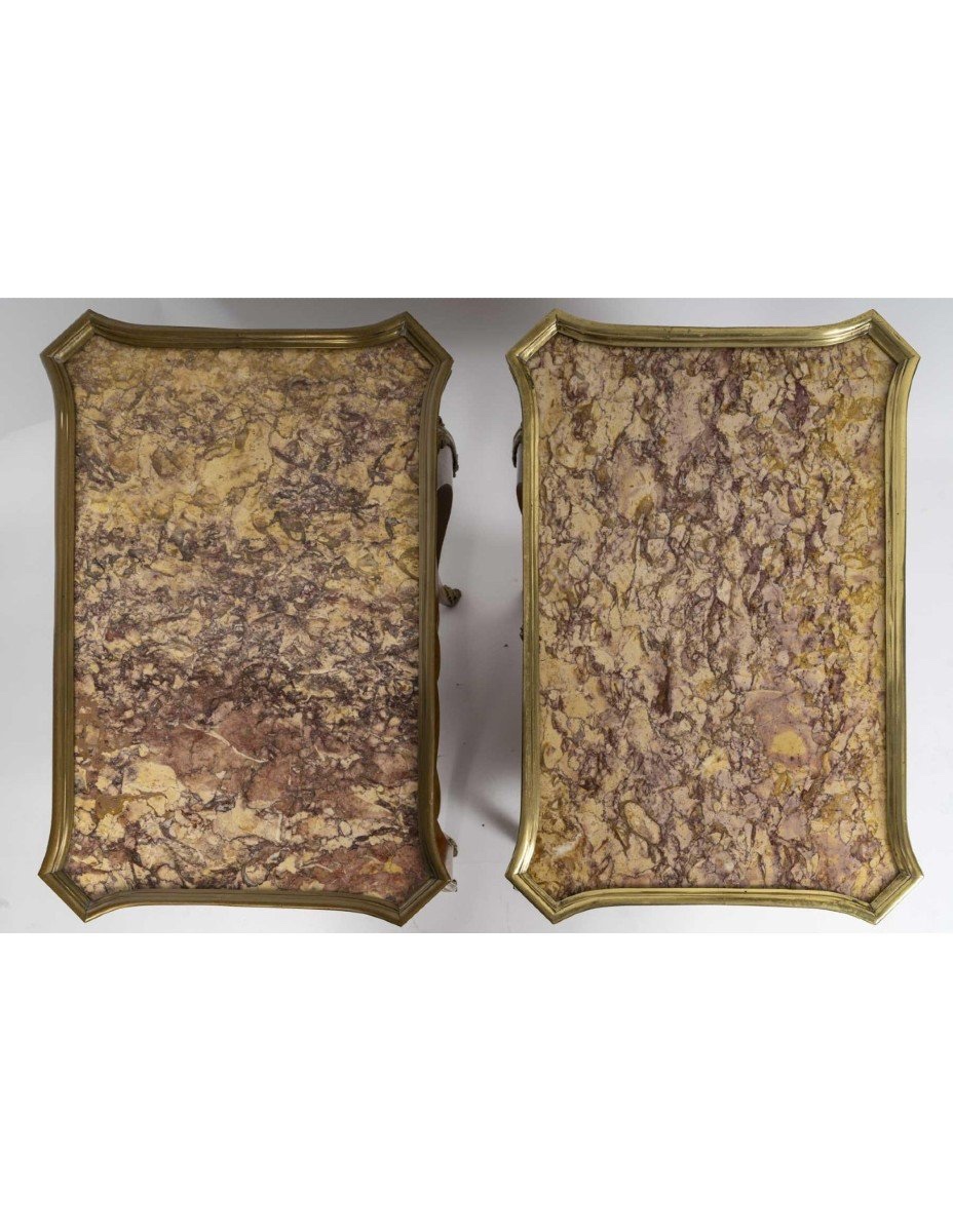 Louis XV Style Side Tables, Napoleon III Period, In Precious Wood Marquetry -photo-4
