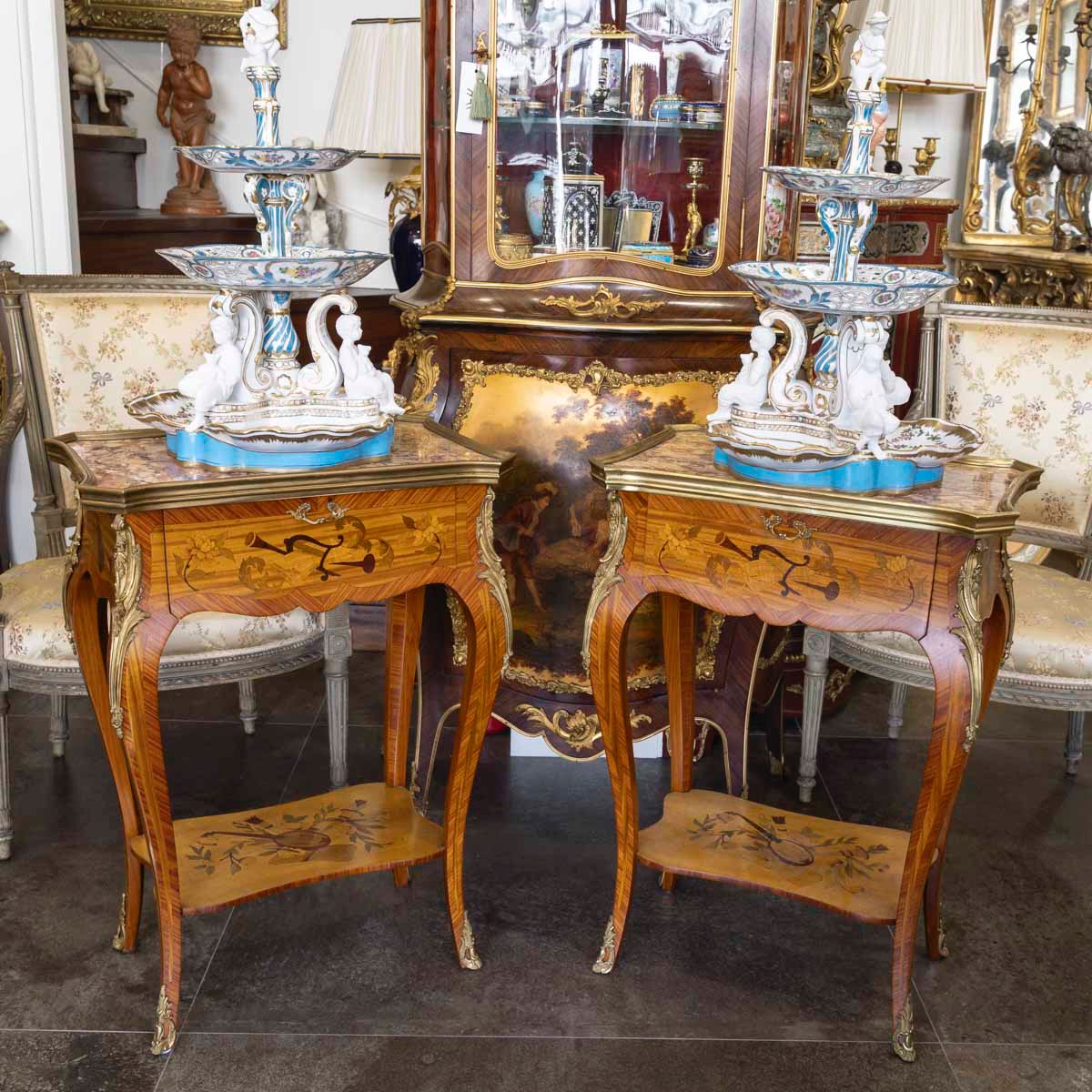 Louis XV Style Side Tables, Napoleon III Period, In Precious Wood Marquetry 