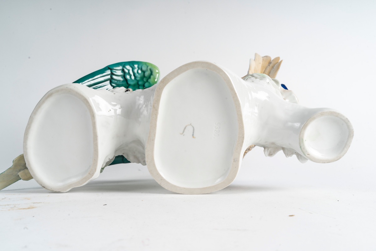 Un groupe en porcelaine de deux sculptures de perroquets début XXème siècle -photo-8