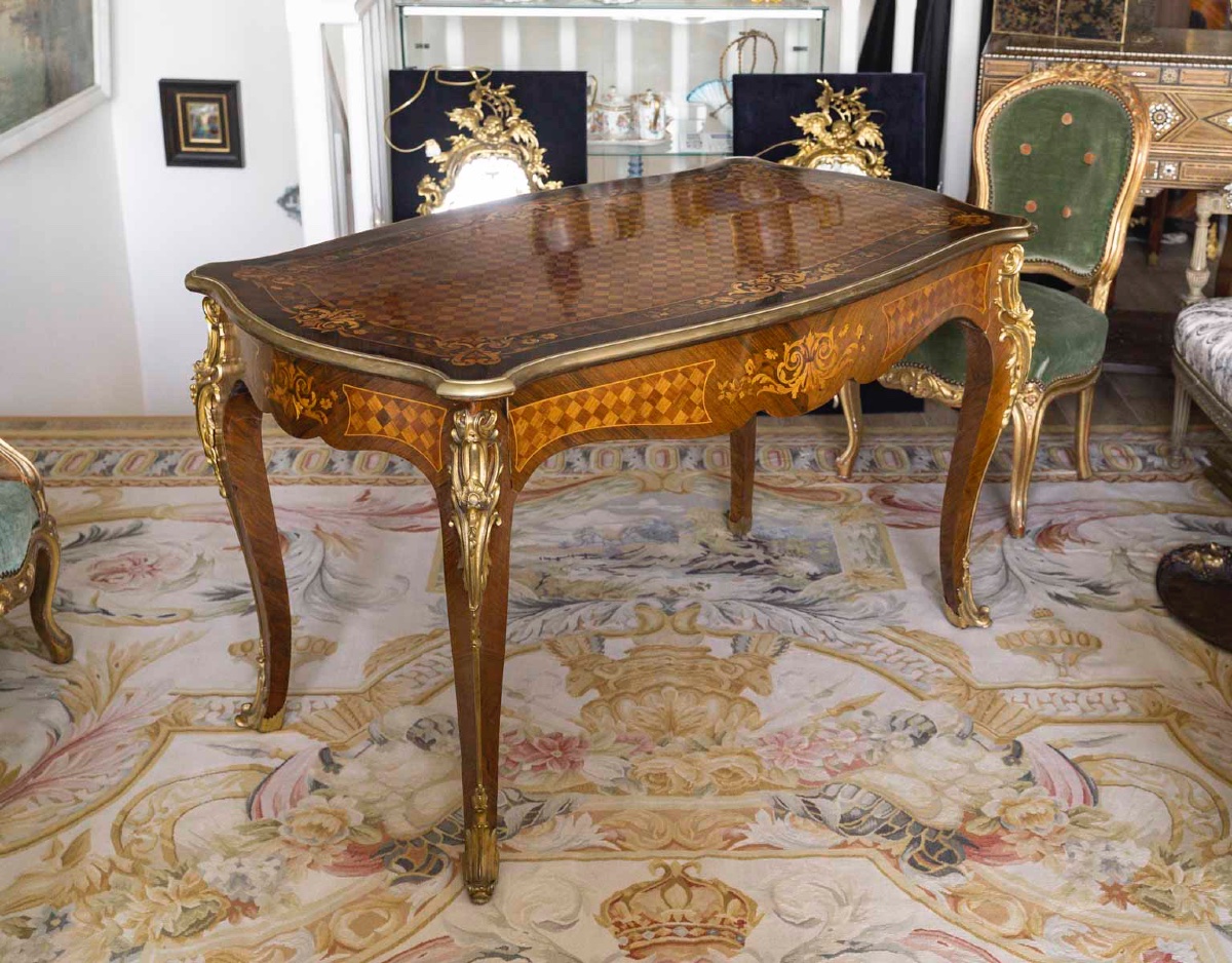 A Marquetry And Gilt Bronze Center Table, Late 19th Century -photo-1