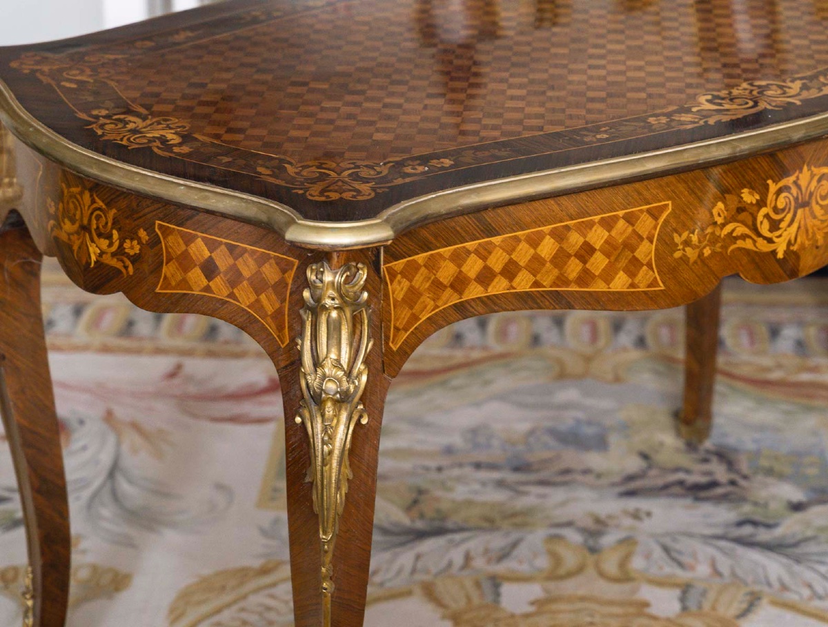 A Marquetry And Gilt Bronze Center Table, Late 19th Century -photo-2