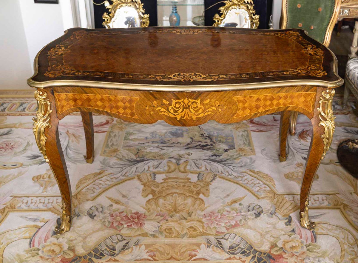 A Marquetry And Gilt Bronze Center Table, Late 19th Century -photo-3