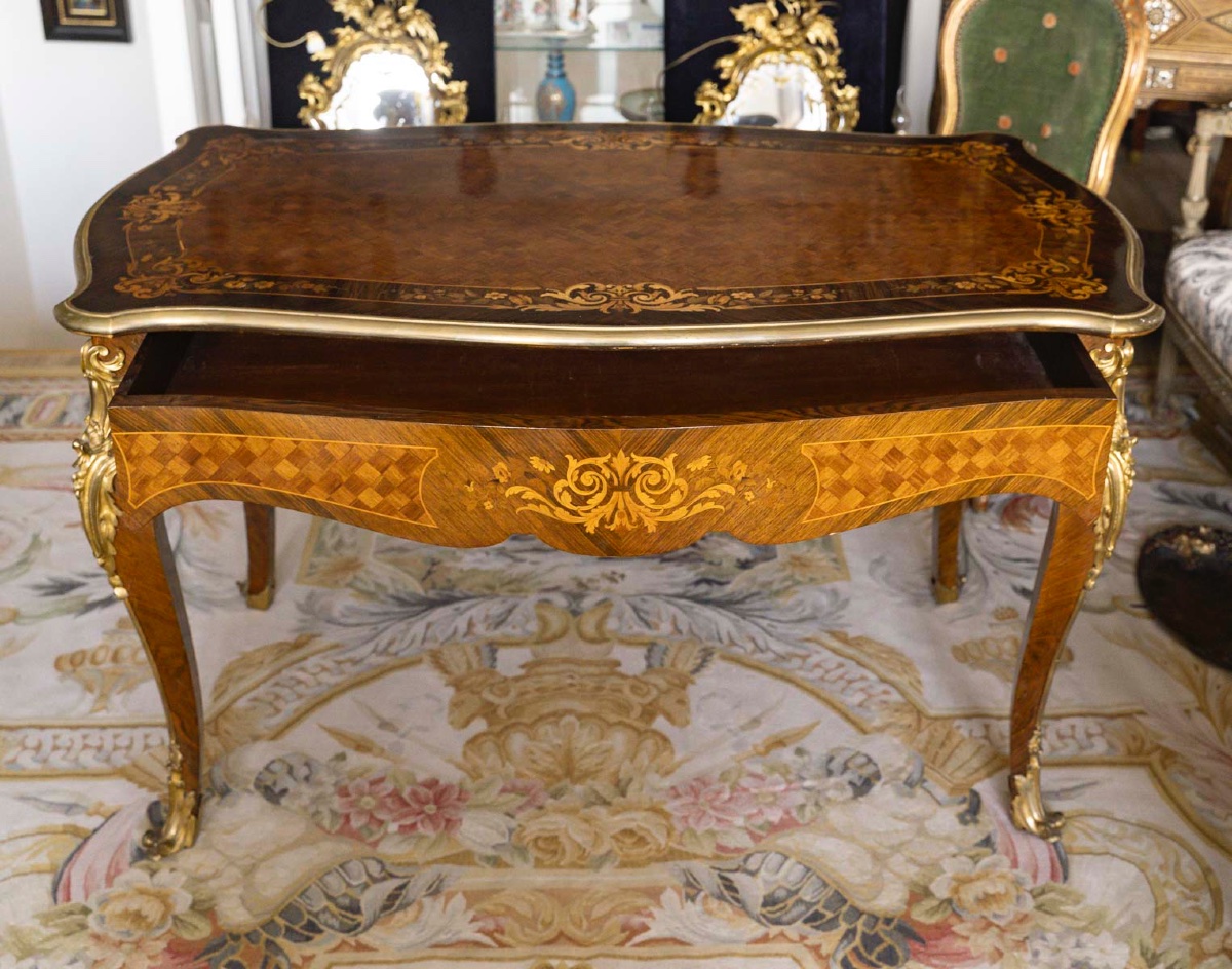 A Marquetry And Gilt Bronze Center Table, Late 19th Century -photo-4