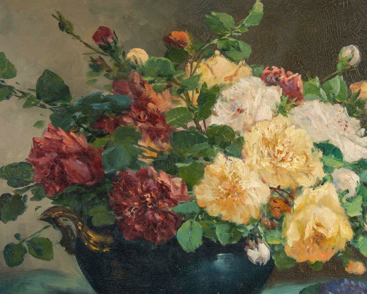 Flowers Painting  Cauchois Eugène Henri, End Of XIXth Century -photo-1