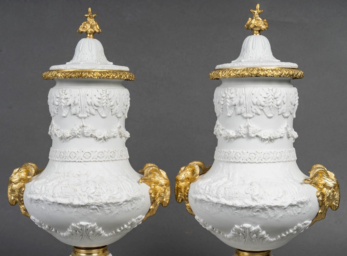 A Pair Of Biscuit Porcelain Vases, Late 19th Century -photo-2
