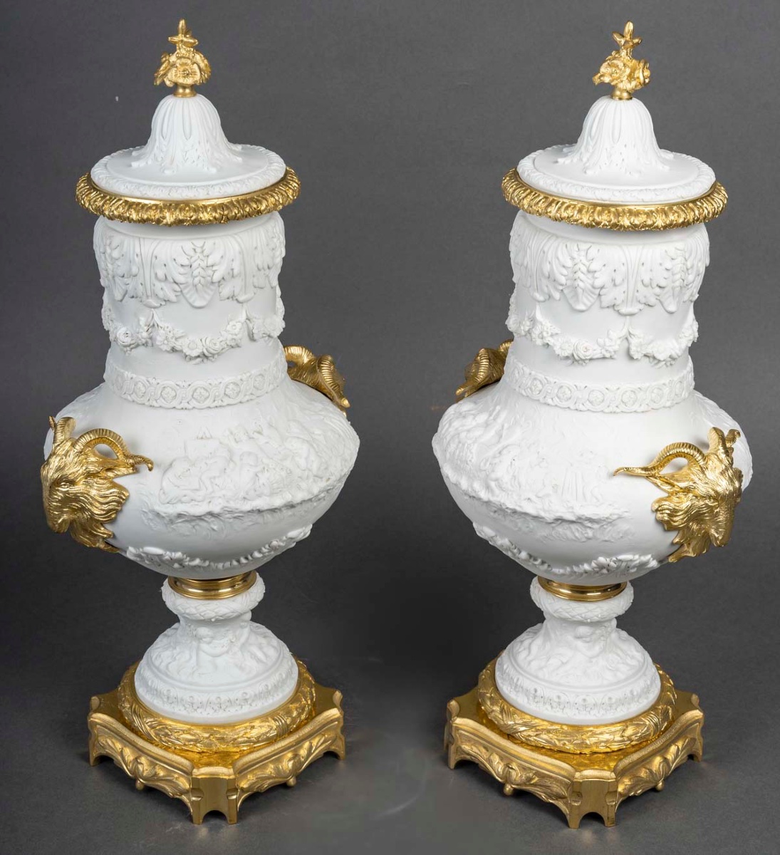 A Pair Of Biscuit Porcelain Vases, Late 19th Century -photo-3