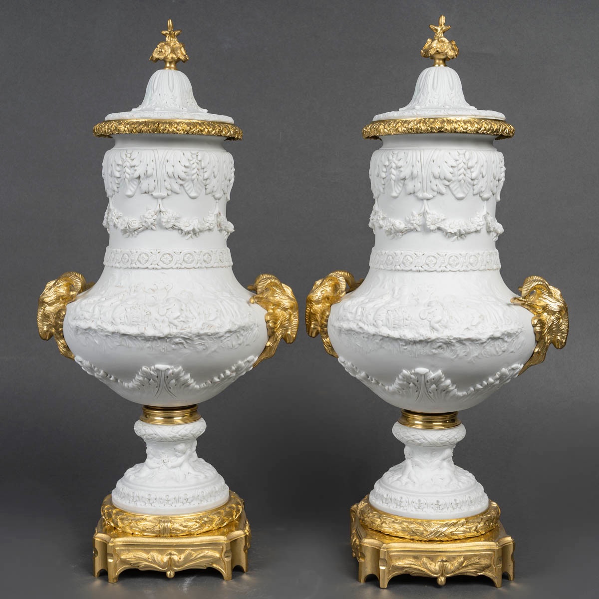 A Pair Of Biscuit Porcelain Vases, Late 19th Century 