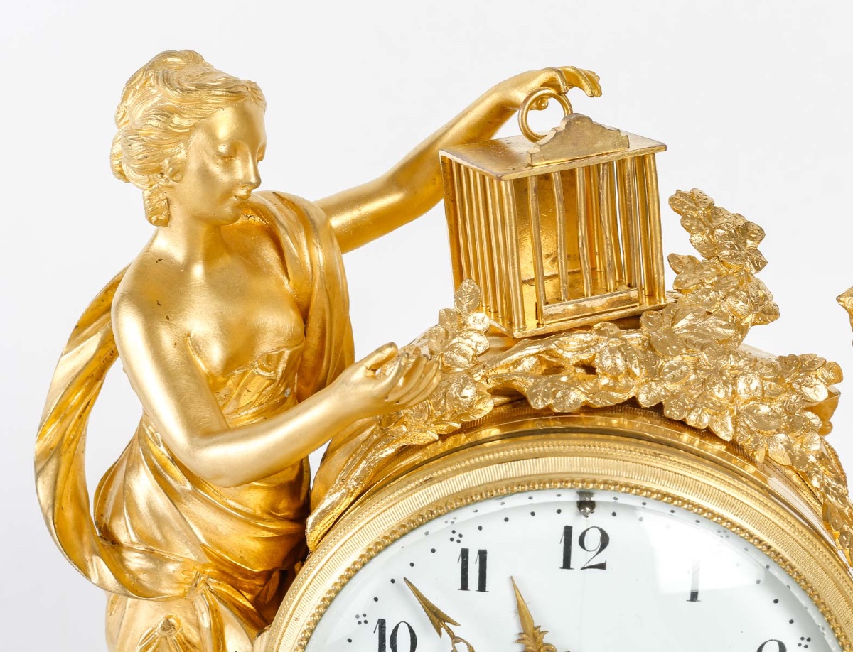 A Gilt Bronze And White Marble Clock, Louis XVI Style, 19th Century -photo-1
