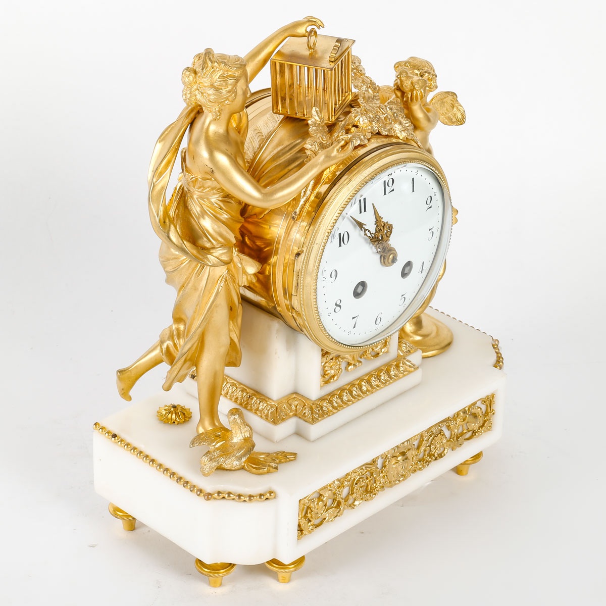 A Gilt Bronze And White Marble Clock, Louis XVI Style, 19th Century -photo-2
