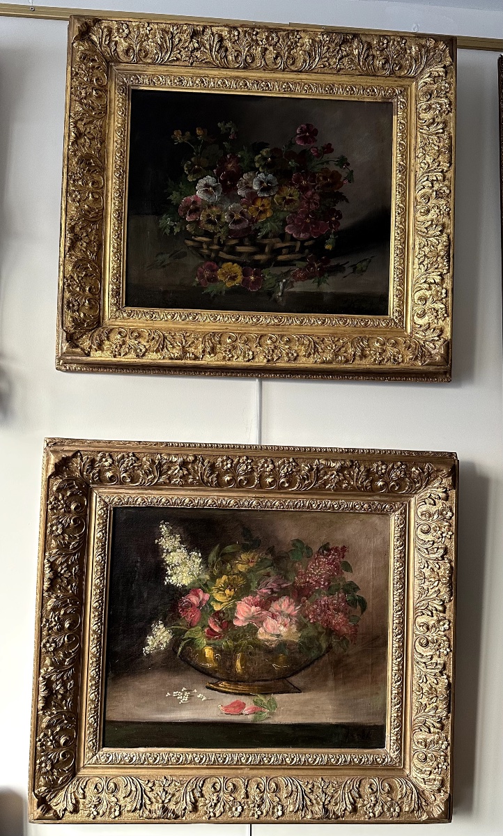 Une paire de tableaux huile sur toile, composition floral Koch , fin XIXème siècle -photo-4