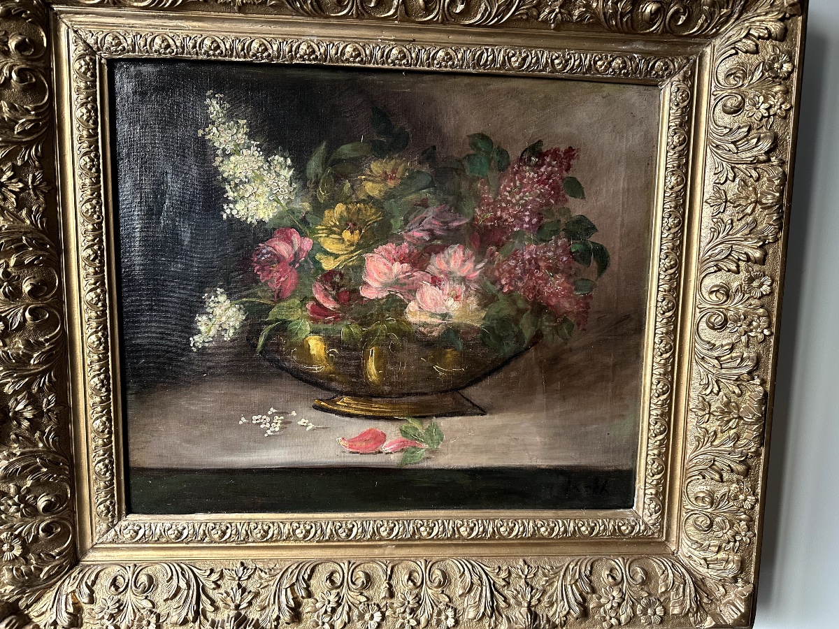 Une paire de tableaux huile sur toile, composition floral Koch , fin XIXème siècle -photo-2