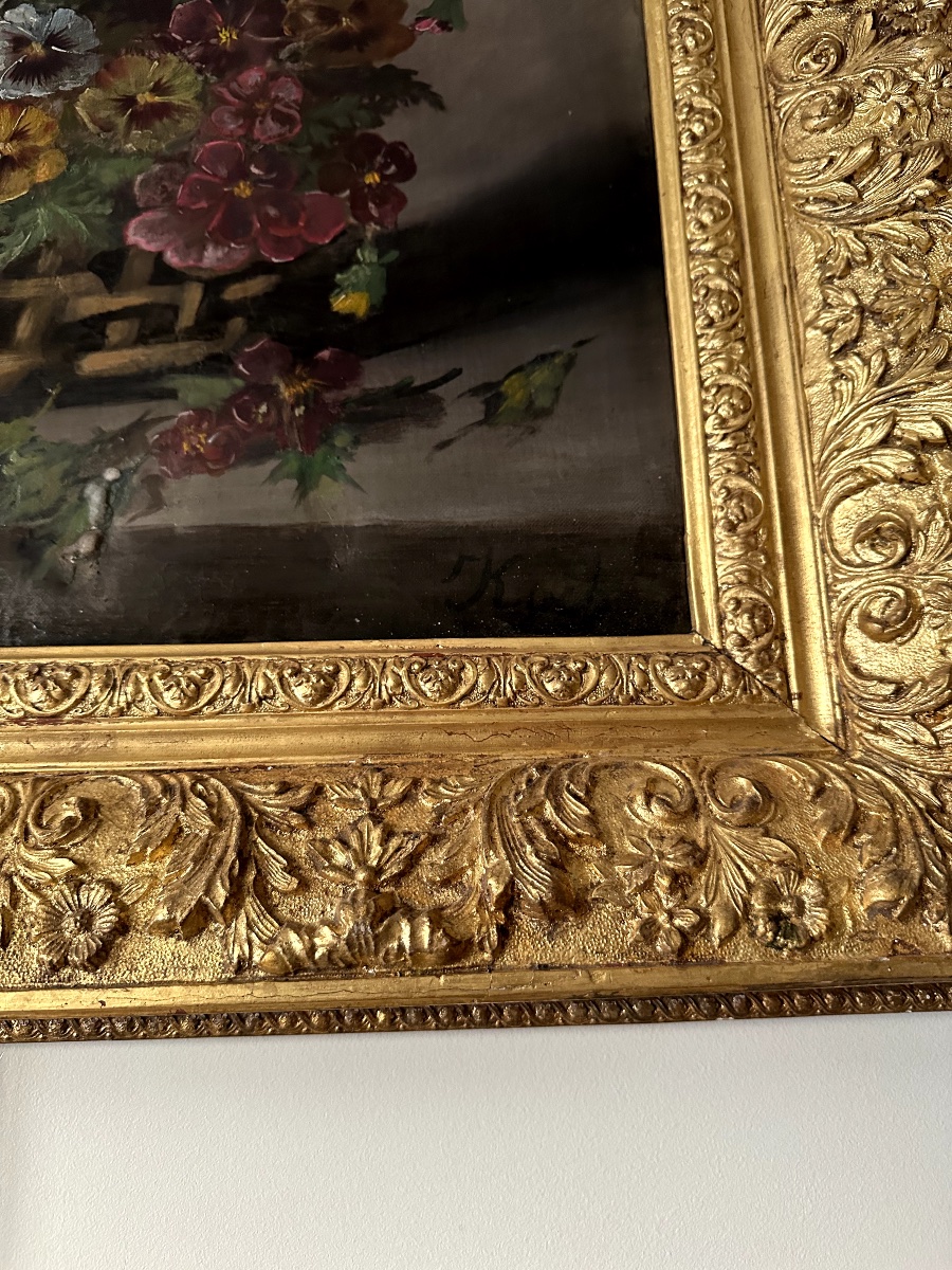 Une paire de tableaux huile sur toile, composition floral Koch , fin XIXème siècle -photo-5