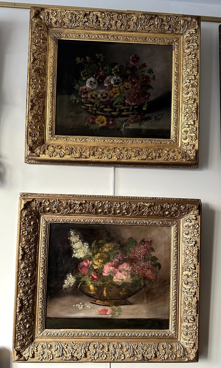 Une paire de tableaux huile sur toile, composition floral Koch , fin XIXème siècle 
