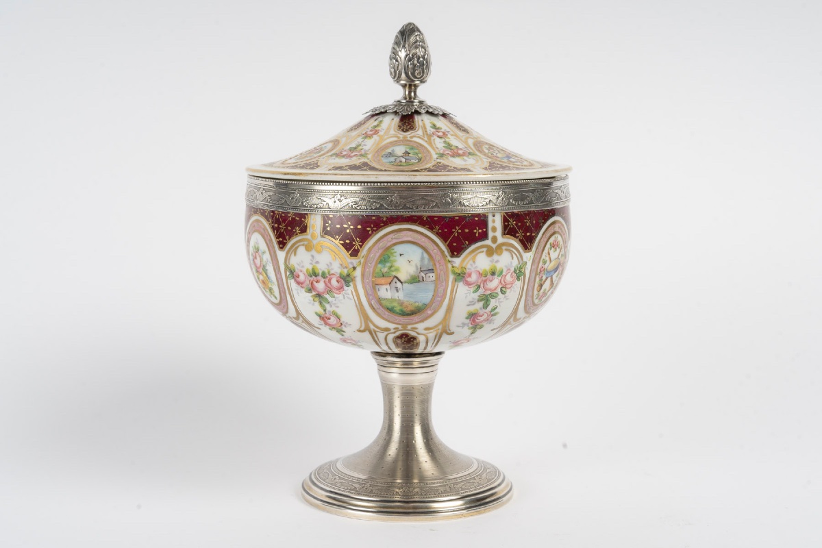 A Candy Dish In Porcelain And Solid Silver, Late 19th Century -photo-5