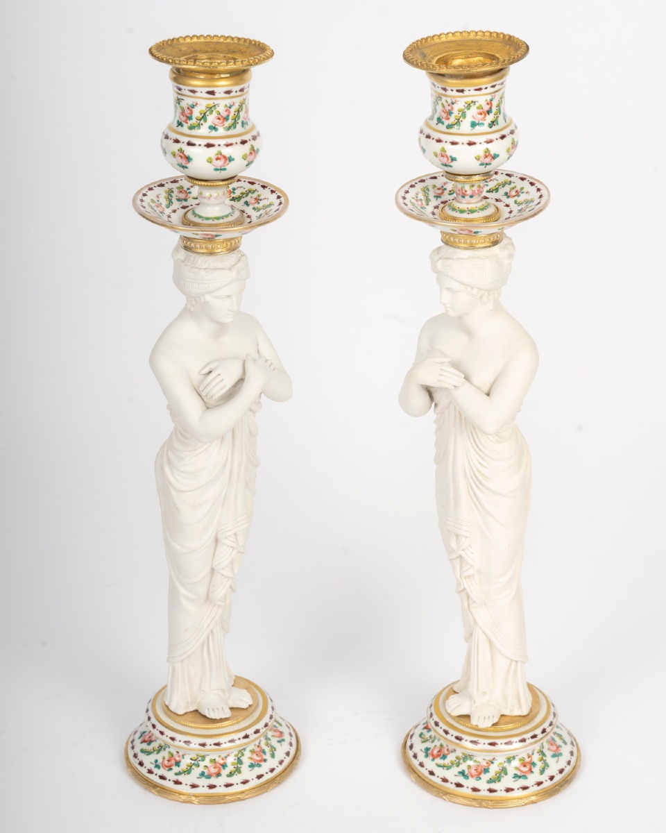 A Pair Of Sévres Porcelain And Biscuit Candlesticks, Late 19th Century -photo-2