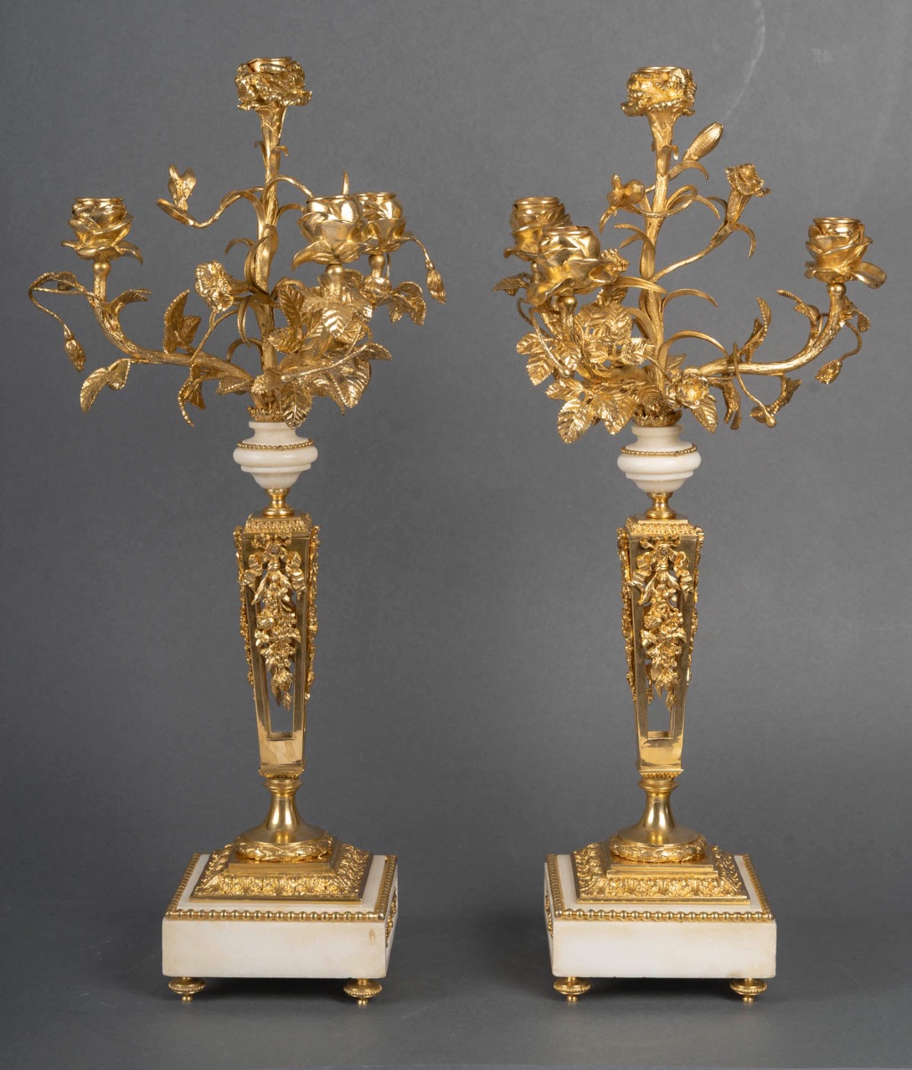 A 19th-century Fireplace Set In Gilt Bronze And White Marble -photo-8