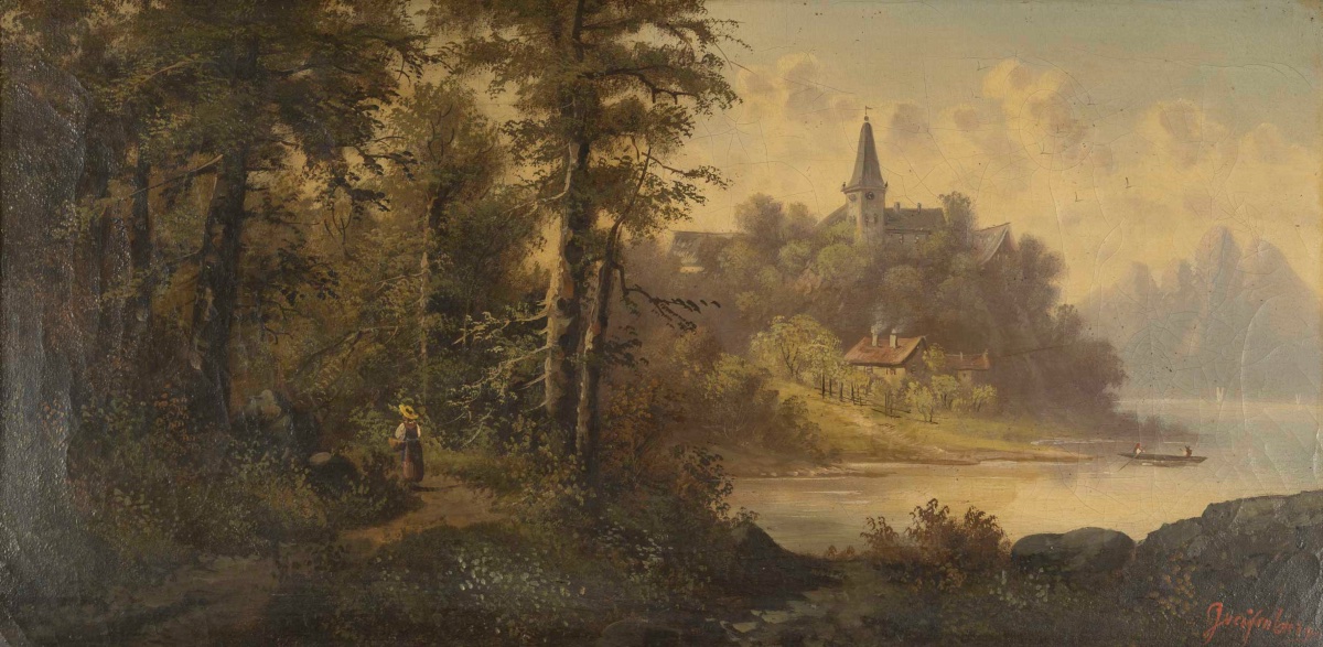 A Landscape View Of A Forest, Oil On Canvas, 19th Century -photo-2