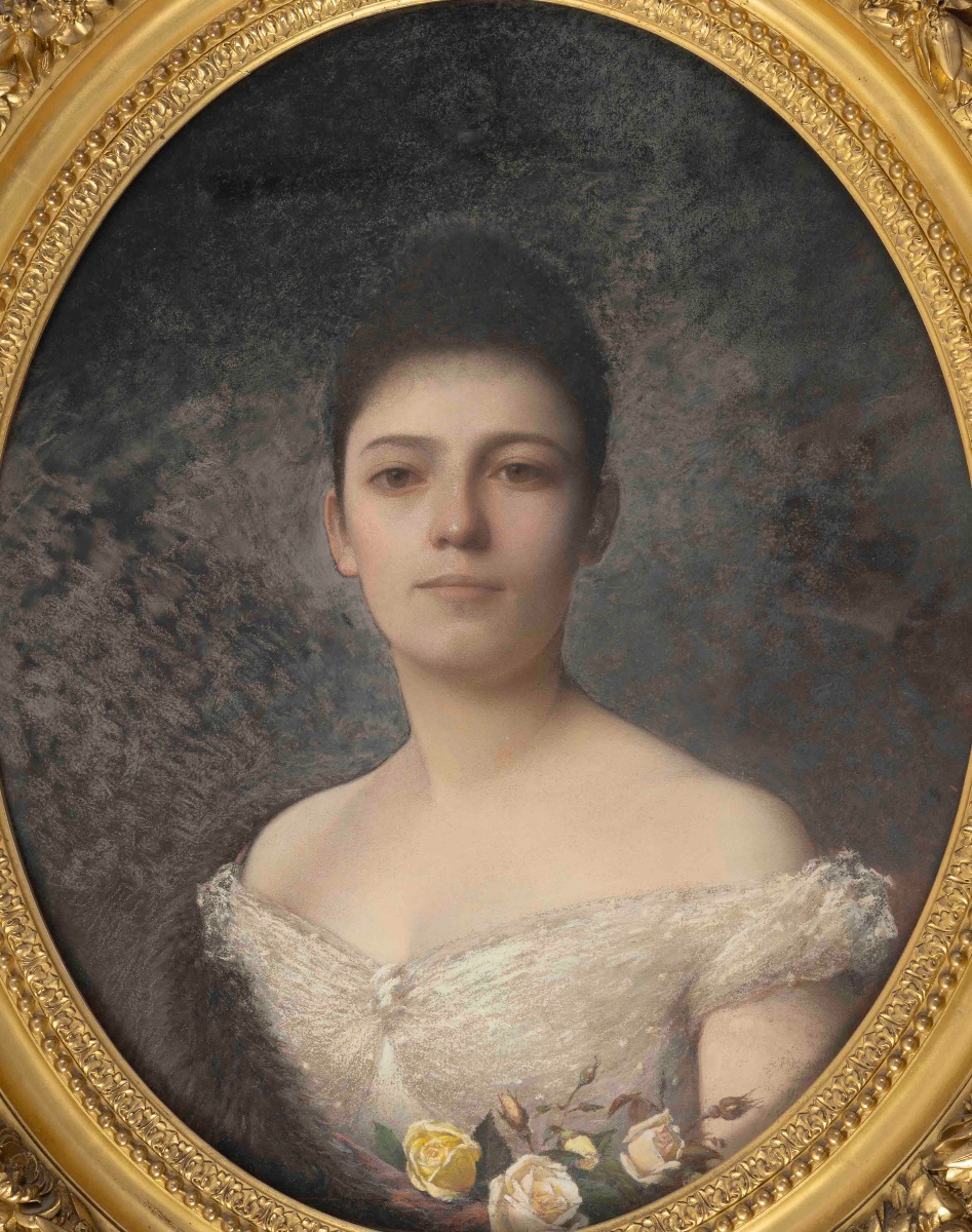 Pastel un grand pastel encadré, fin XIXème siècle -photo-2