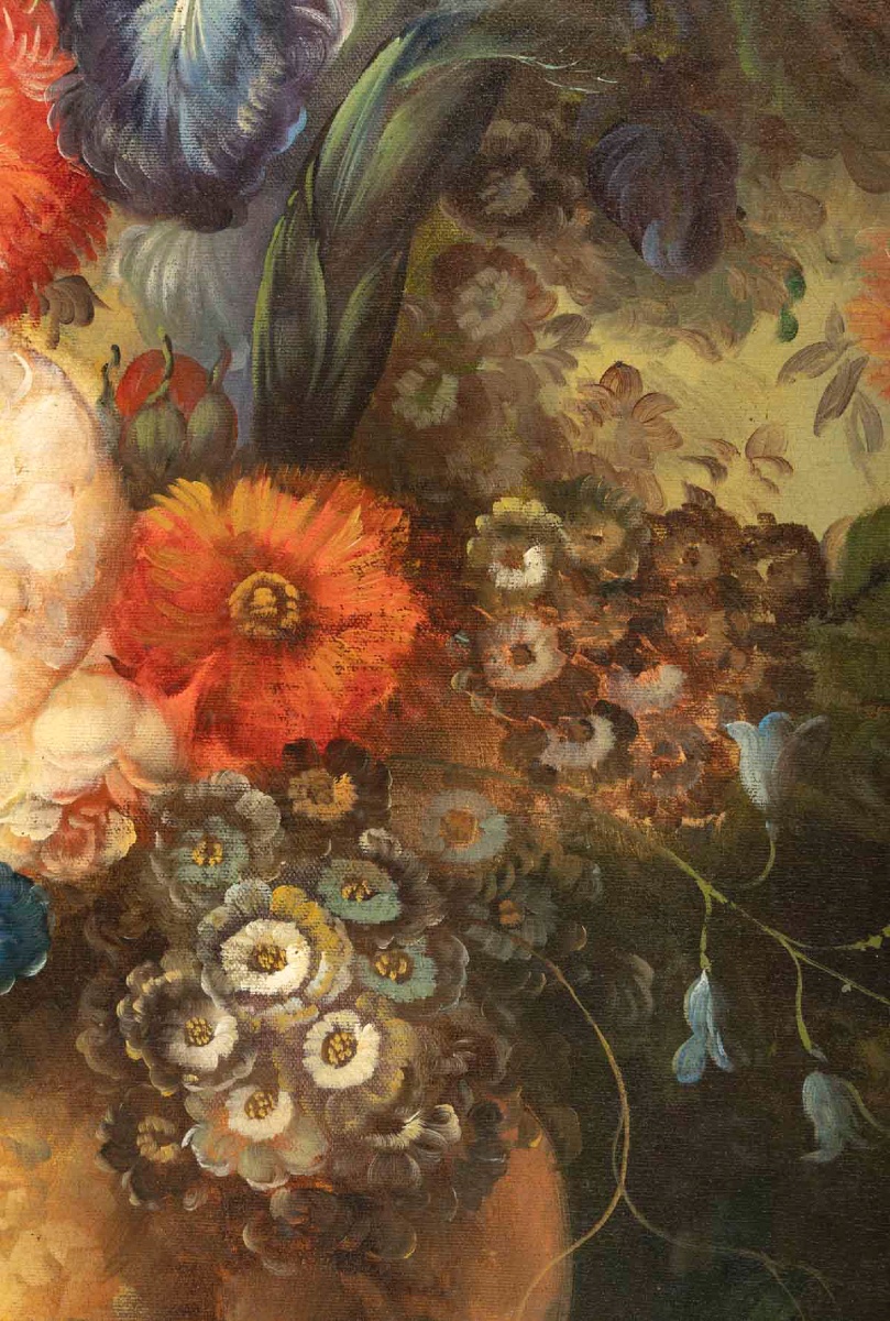 A Large Painting Of Flowers, Oil On Canvas, 20th Century -photo-5