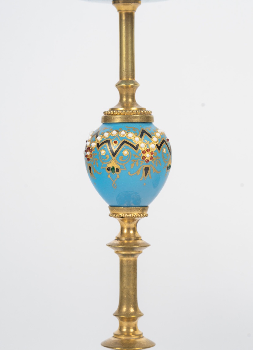 A Pair Of Gilt Bronze And Enamel Candlesticks, Late 19th Century -photo-3